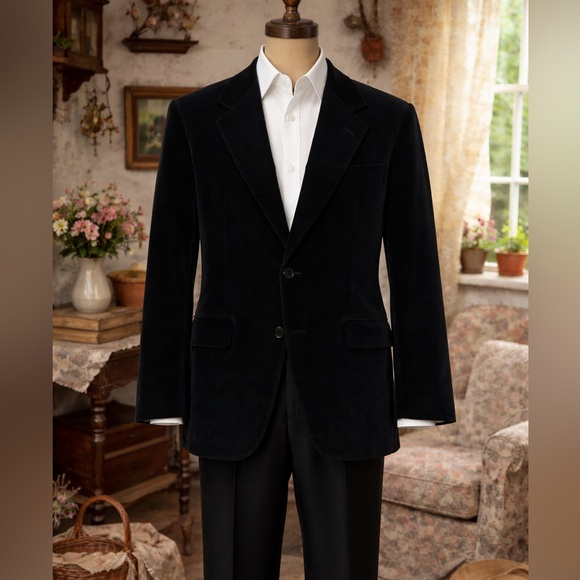 Other - Vintage 1990s Gieves & Hawkes Black Cotton Velvet Suit Jacket / Blazer